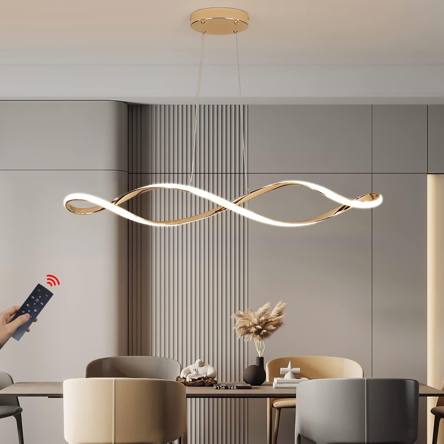Lámpara colgante en espiral de 45W regulable con mando a distancia para comedor LWX 8