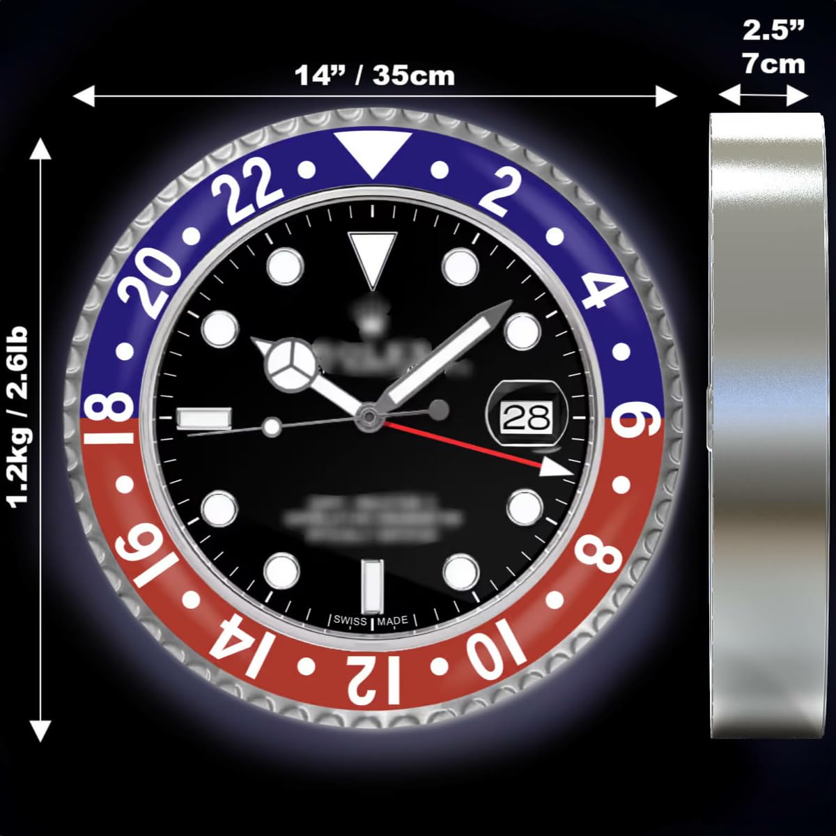 Amazon.co.jp: GMT Master II 壁掛け時計、アナログ時計 14インチ 35cm