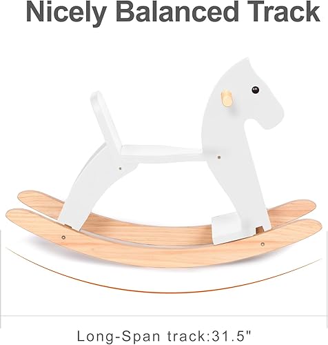 Miniatura 3 de Caballo mecedor de madera para bebé, juguete para niños pequeños, diseño clásico con pedal y respaldo seguro para niños pequeños (azul)