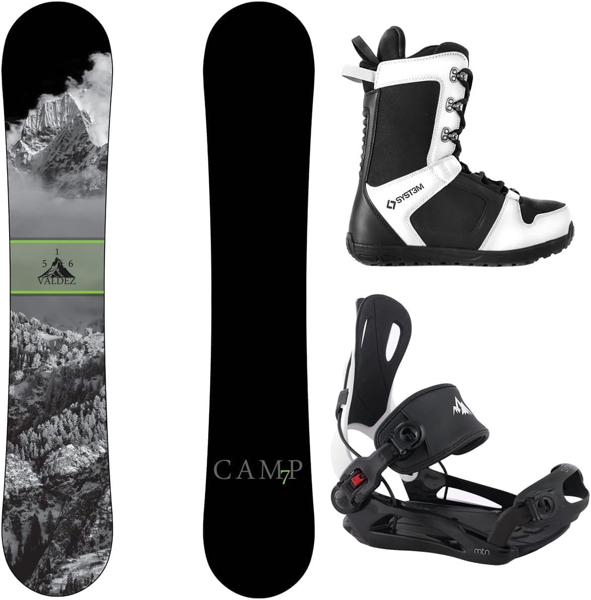 Valdez Snowboard and System MTN Rear Entry Step in Binding Men's Complete Snowboard Package