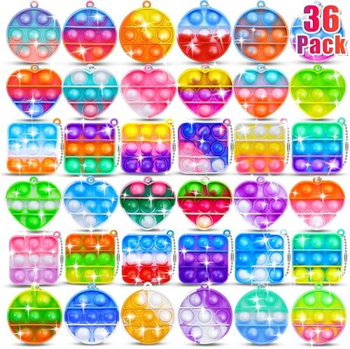 36 Pcs Mini Pop Fidget Toy Kids Adults, Simple Pop Keychain Bulk Party Favors Fidget Toys, Sensory Stress Toys, Small Pop Key Classroom Birthday Goodie Bag Stuffers Fille