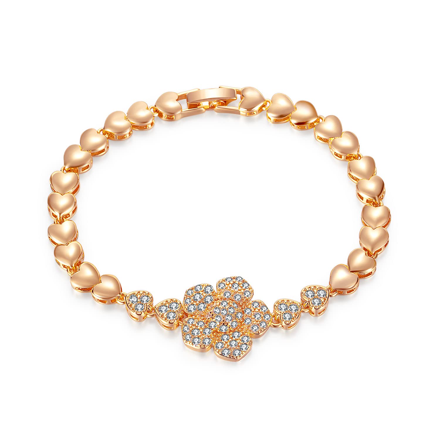 Pulsera Cadena Amor Moda Para Mujer, Pulsera Circón Incrustaciones Flores Costura Corazón Melocotón Gótico, Regalo Cumpleaños Aniversario Prometido