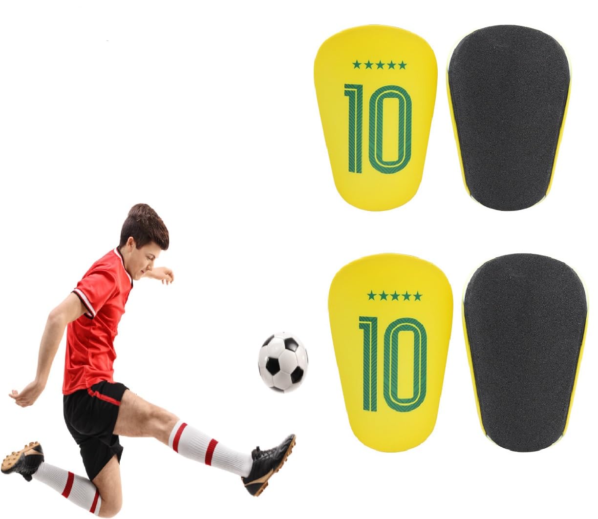ZHHSUNY 2 pairs Star Number Soccer Mini Shin Guards, Ball sports Shin Pads，Ball enthusiasts Protective Equipment，for Teenagers Kids Adults (No.10 Y&G)
