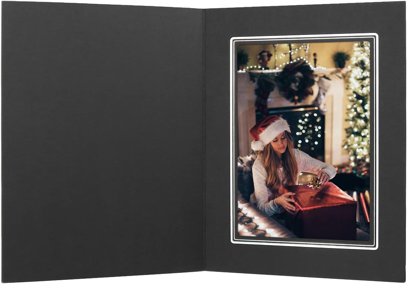Golden State Art, Pack of 25, 5x7 Photo Folders, Cardboard Picture Frame, Paper Frame Cards, Greetings/Invitation Special Events: Graduation, Christmas (Black with Silver Lining)