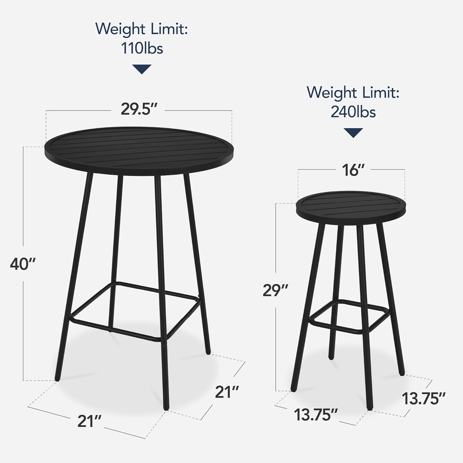 Best Choice Products 3-Piece Patio Dining Set, Bar Height, Outdoor Bistro Set, Outdoor Round Bar Table w/ 2 Bar Stools, Steel - Black