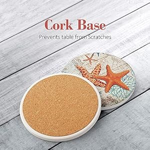 Absorbent coasters stone coaster set of 8 cork base with holder raypard beach theme sea life coastal coasters for housewarming apartment kitchen room bar decorocean lifeblack holder  urban country home decor