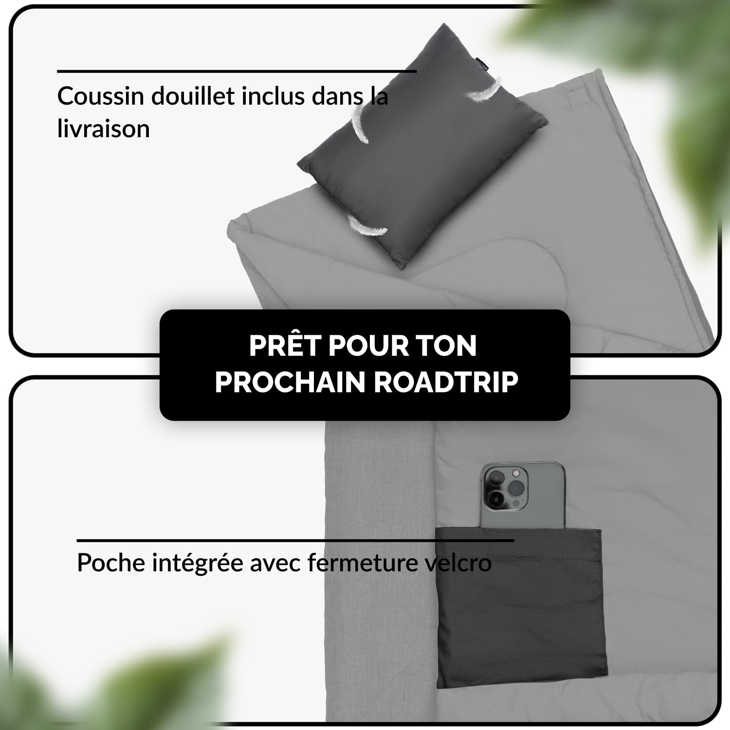 Sac de Couchage Couverture 100% Coton jusqu'à -3 °C avec Coussin, Sac de Couchage d'hiver et Sac de Couchage d'été [280 g/m²] pour 3 à 4 Saisons (75 x 190 cm) – Sac de Couchage pour Homme