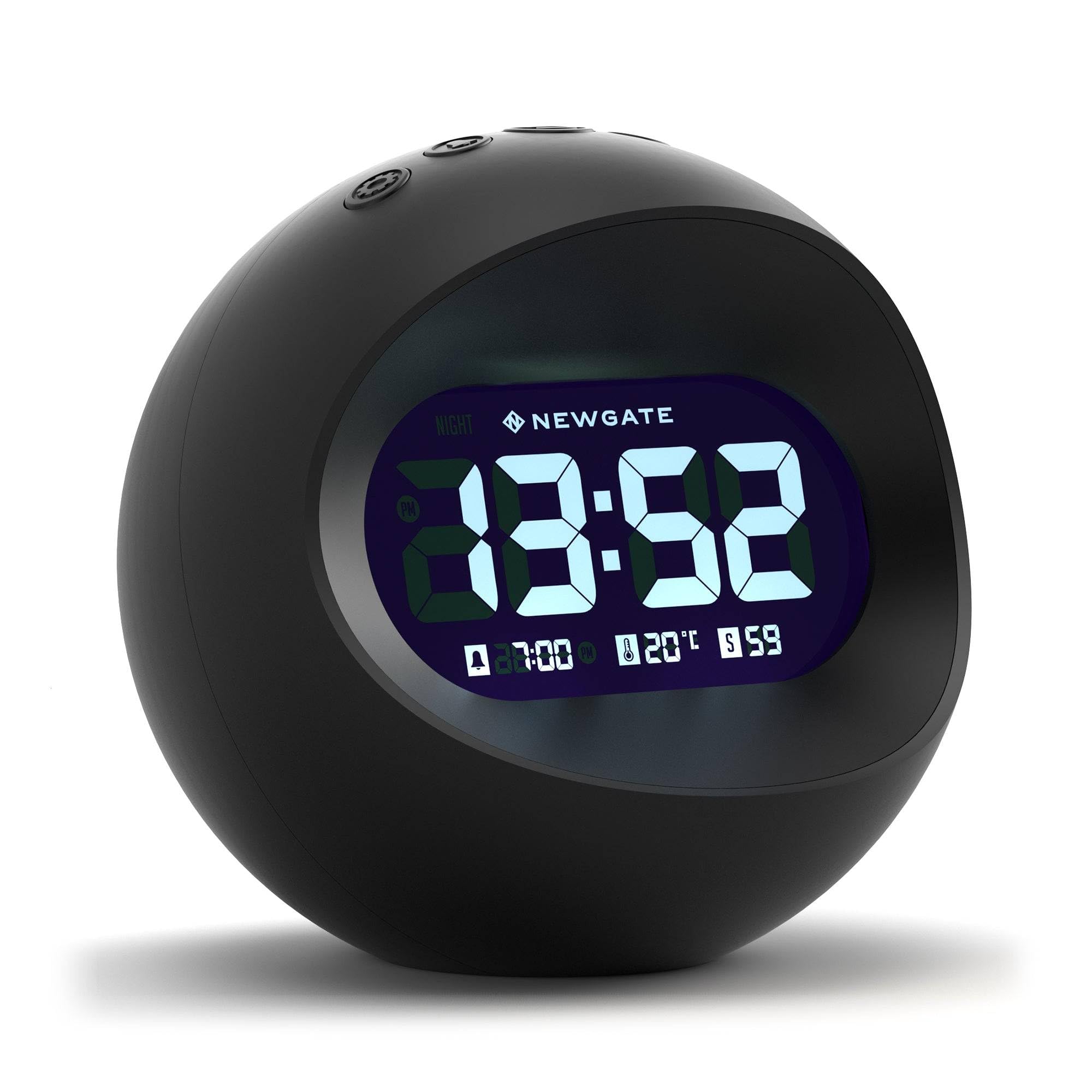 NEWGATE® Centre of the Earth Wecker | Runde Retro Digitale LCD-Uhr | Schwarz | Ideal für nachttisch, Schreibtisch oder Regal | Retro-Schlafzimmer- und bürozubehör