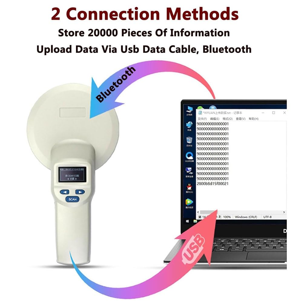 Lettore di etichette for microchip for animali, scanner for microchip for animali con distanza di lettura di 0~30 cm, memorizza 20.000 informazioni e legge dati storici, tempo di risposta di 100 ms
