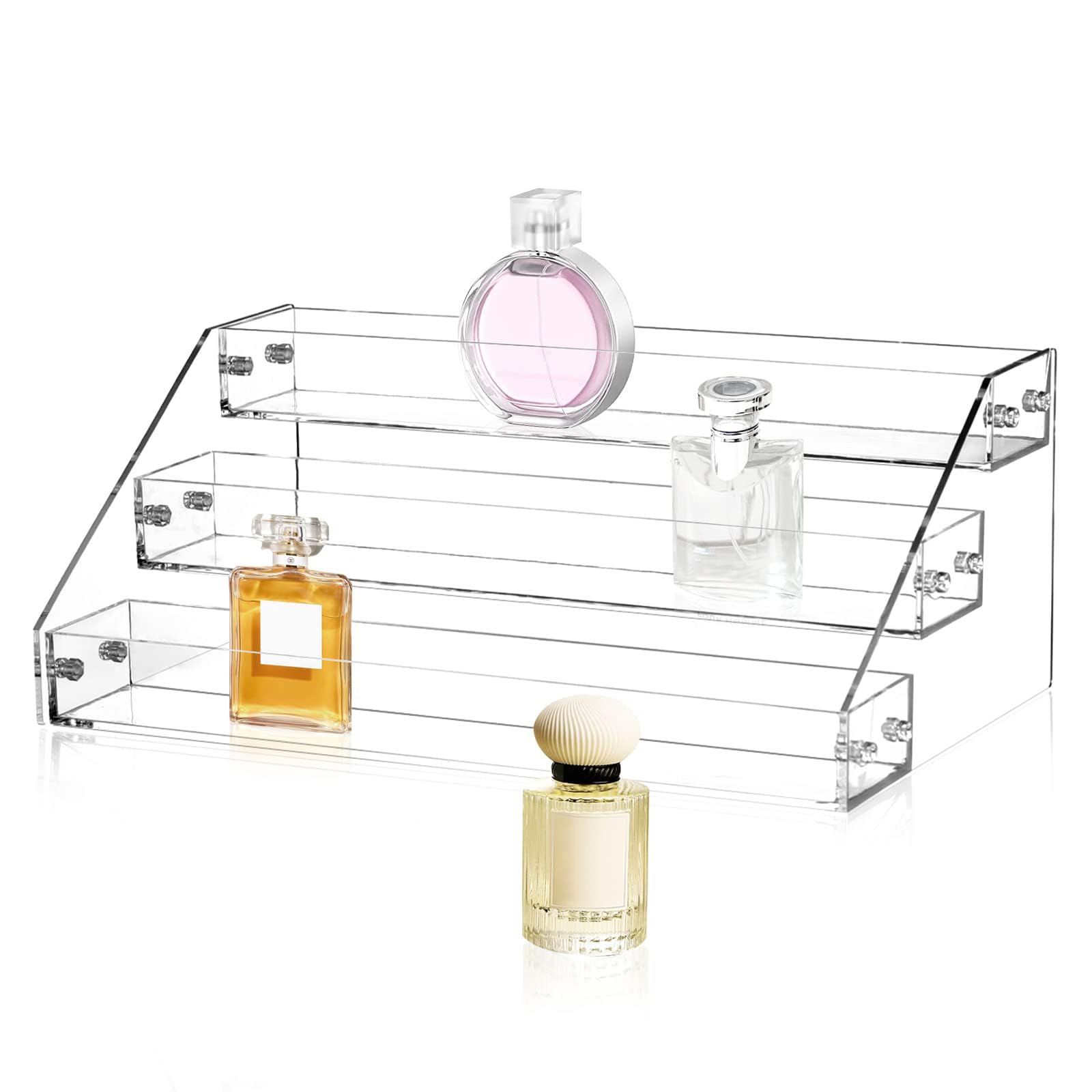 X spring Xspring Acrylic Display Risers, 3 Tier Seasoning Organizer, Clear Acrylic Vertical Shelves, Widen Tiered Perfume Organizer for Countertop, Cabinet, Pantry, Kitchen Organization and Storage