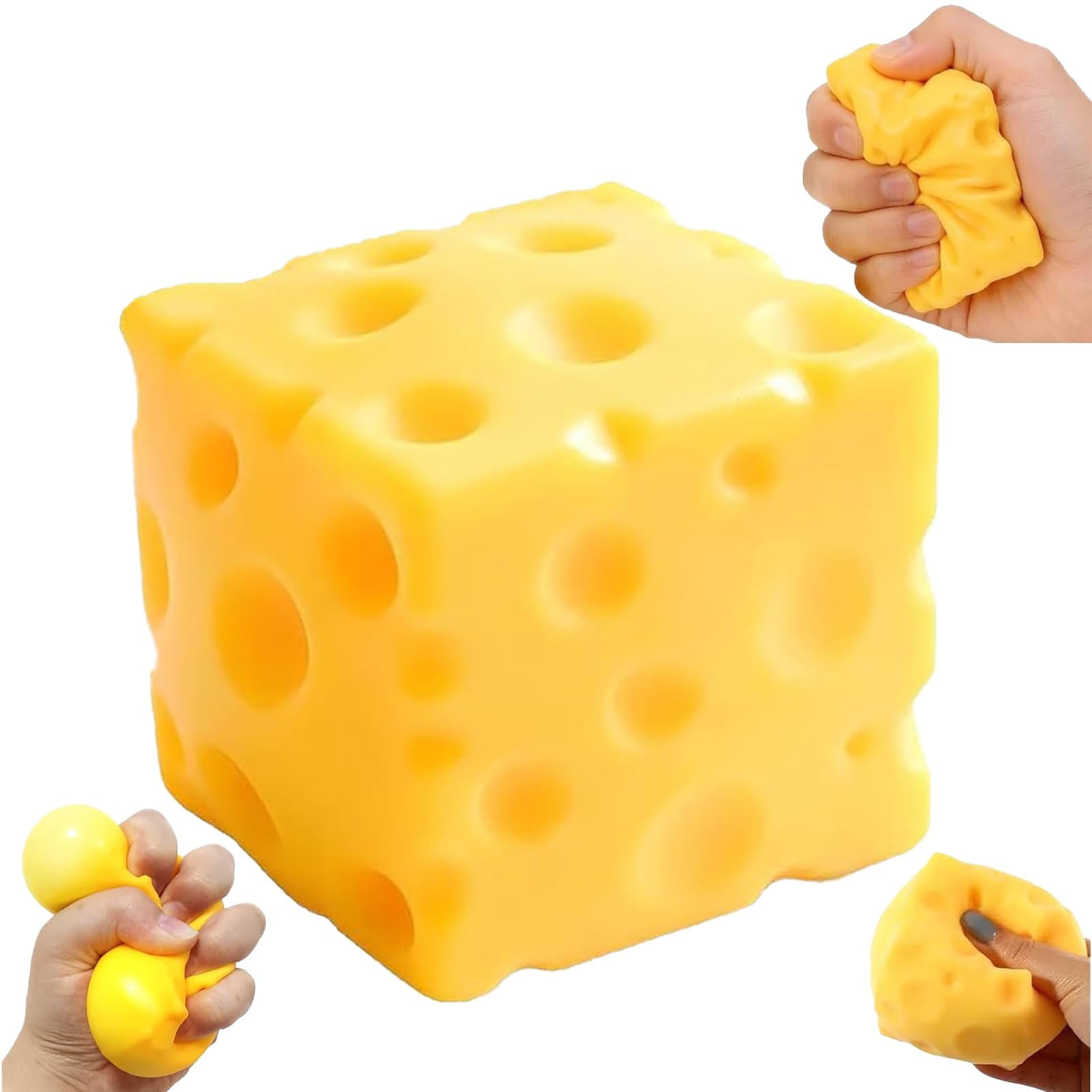 MUVZKQIAN Big Squishy Cheese Toy - 7 CM Giant Squishy Cheese Sugar Cube Stress Ball Anxiety Relief Fidget Toy Realistic Design or Kids and Adults Home Office Travel (B)
