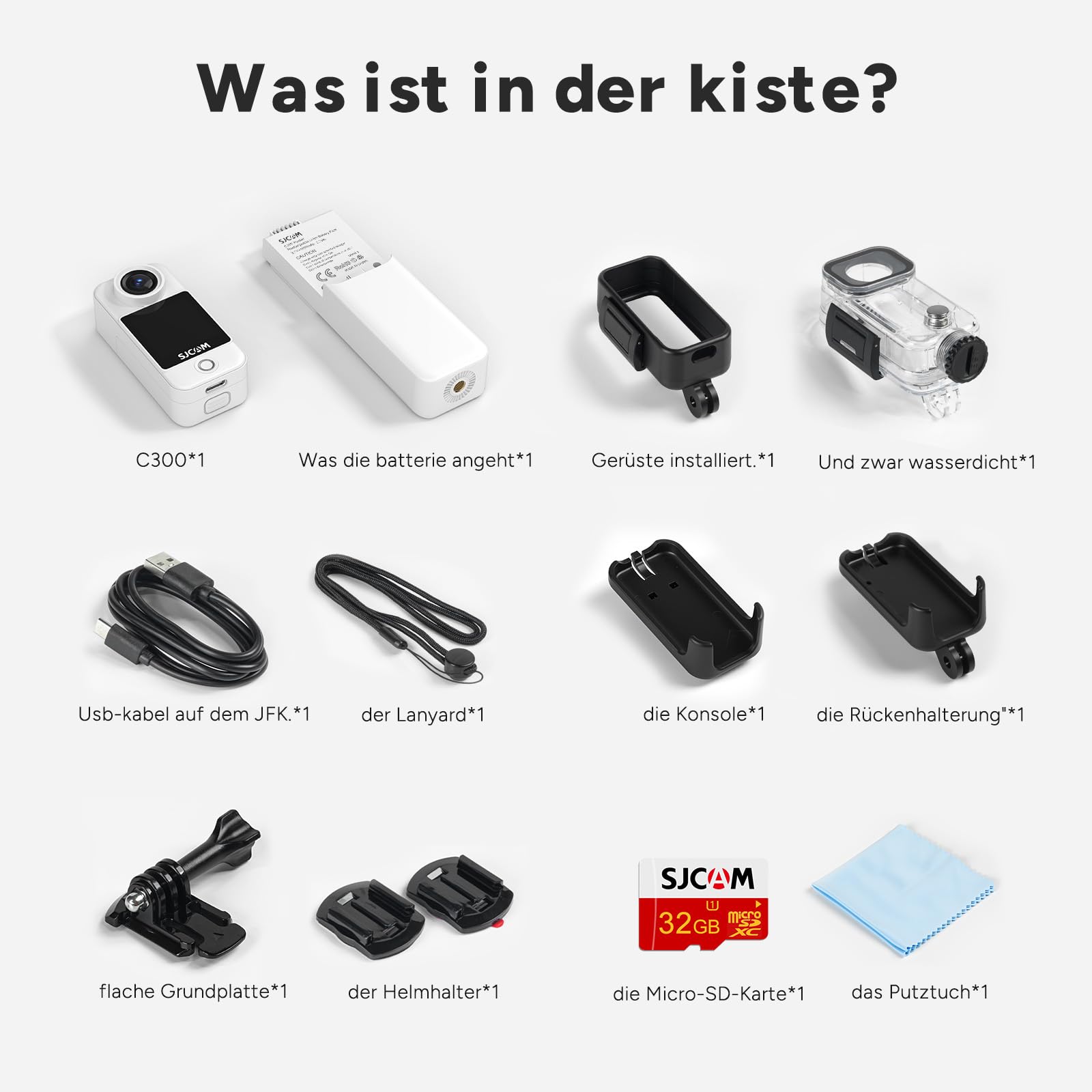 SJCAM C300 Pocket vlog Kamera 4K, 7-Stunden Akkulaufzeit, 6-Achsen-Stabilisierung, Dual-Touchscreen-Körperkamera,30 Meter wasserdicht, für Vlogging und YouTube-Live-Streaming