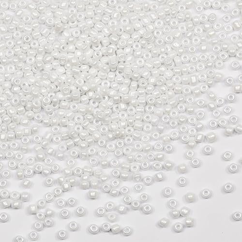 Cuentas de semillas de perlas blancas a granel de 0.118 pulgadas para hacer joyas, 7.05 oz, alrededor de 6500 unidades, cuentas de vidrio 80 para