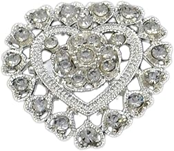 Jay Jewellery - Silver Tone Heart Shape Filigree Diamante Rhinestone Crystal Wedding Brooch