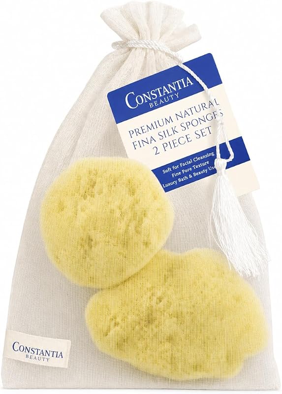 Esponjas de seda FINA naturais Constantia Beauty para rosto e banho, 2 unidades, poros finos, 10,16 a 11,43 cm quando molhadas