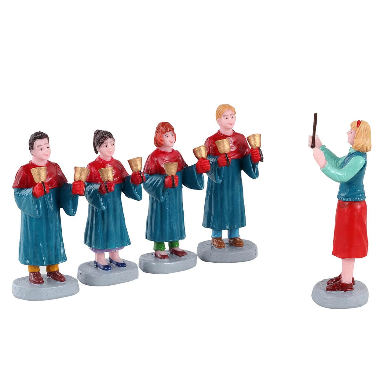 Lemax Highly Likely: Red And Green Christmas Village Handbell Choir Set Of 5-12020