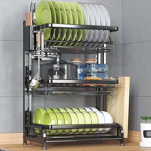 Escurridor de platos, de acero inoxidable 201, color negro, para encimera de cocina, escurridor de platos, organizador de escurridor de vajilla, 2