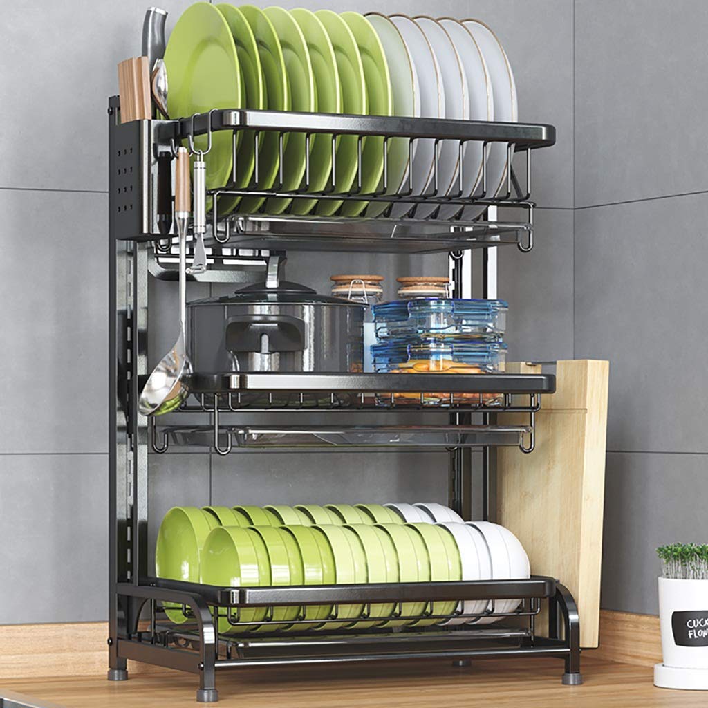 SaryEdge Dish Drainers Sinks,Dish Rack,201 Stainless Steel Kitchen Countertop Dish Drying Rack Drain Rack Tableware Drainer Organizer/2 Tier,3 Tier,3 Tier