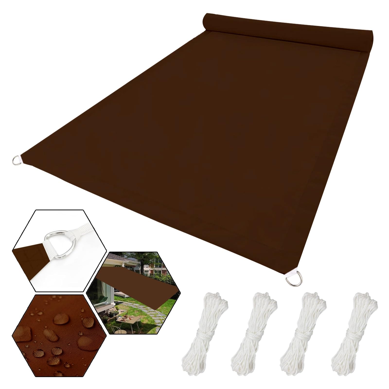 Voile d'ombrage imperméable 2.5 x 3.5 m rectangulaire marron pour jardin et pergola