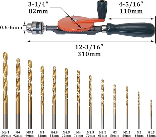 Miniatura 2 de CheeMuii Potente taladro manual Speedy de 1/4 de pulgada con 13 piezas, juego de brocas, portabrocas y llave para madera, plástico, metal blando