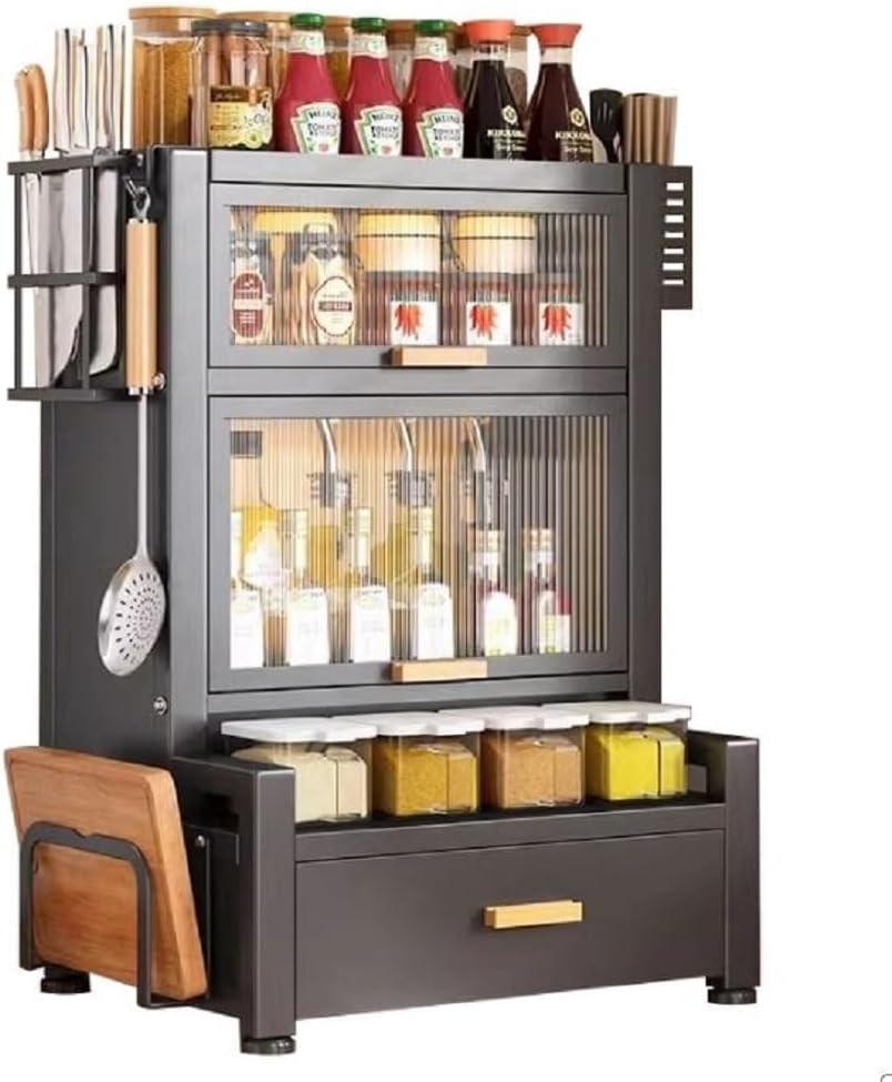 Glaceon Kitchen Storage Cabinet,Standing Storage Drawer and Cabinet,Kitchen Countertop Multifunctional Spice Rack Condiment Box Bottle Oil Salt Sauce Vinegar Storage Shel (BIG CABINET)