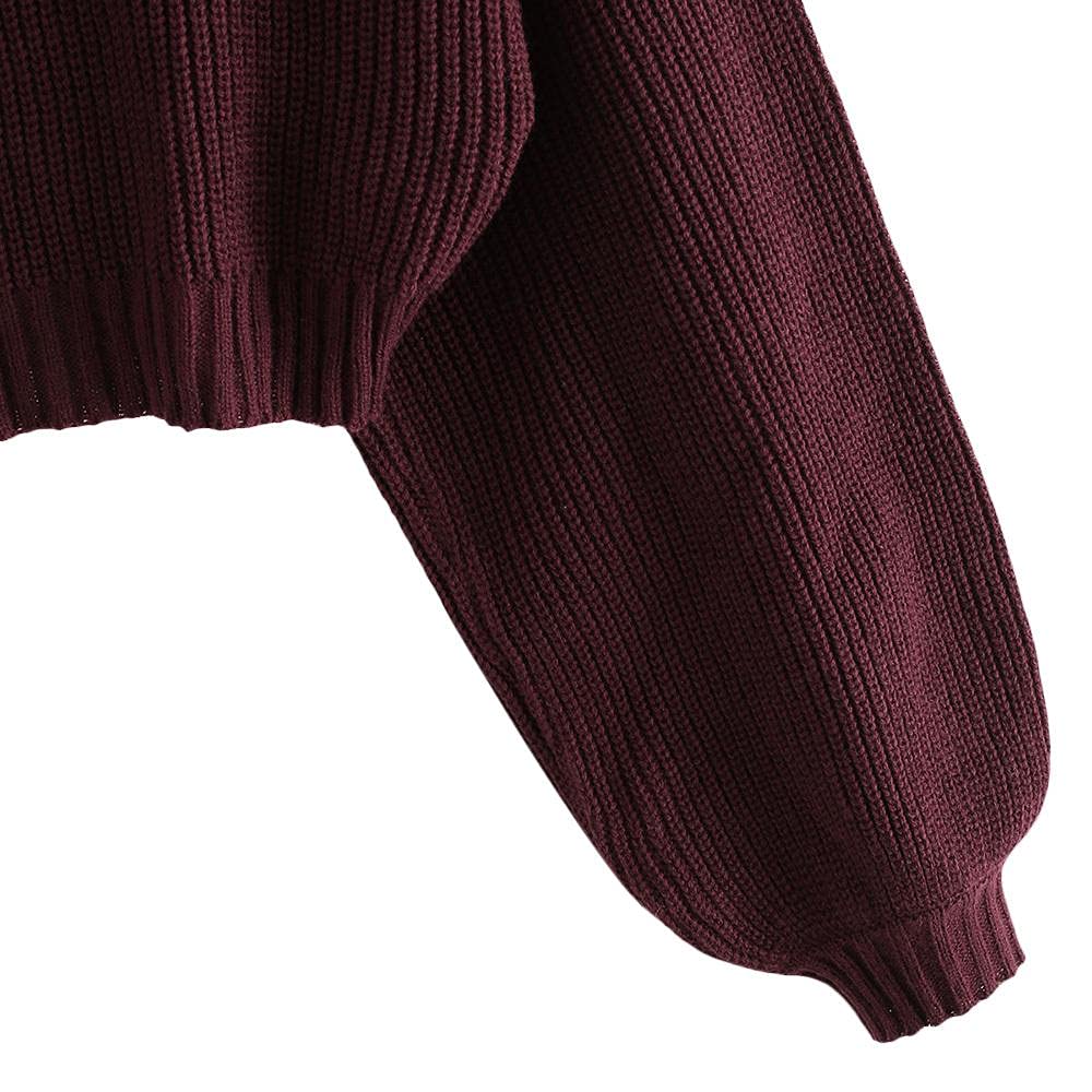 ZAFUL Women's Crew Neck Long Sleeve Pullover Crop Sweater Mock Neck Lantern Sleeve Ribbed Knit Cropped Sweater