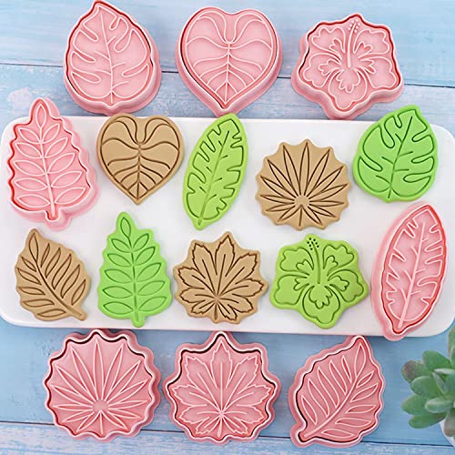 Verherer 8Pcs Cookie Mold With Leaves Summer Tortoise Back Bamboo Ivy Summer Style Cookie Moulding Hawaii Beach Summer Flamingo Palm Leaf Sugar Turned Baked Cookie Moulding (2) #TOP2