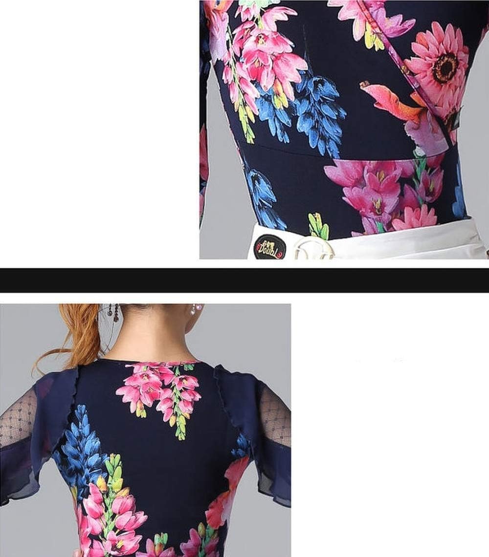 GRATTY 社交ダンス ワルツ チャチャチャ ステージ トップス 女性 衣装 花柄 フリル Vネック レオタードシャツ 社交ダンス