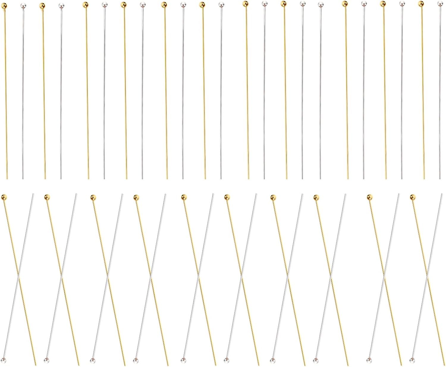 PRETYZOOM 1 Box Round Ball Head Pins for Jewelry Making Stainless Steel DIY Craft Accessories for Earrings Bracelets Pendants Smooth Surface Silver Gold