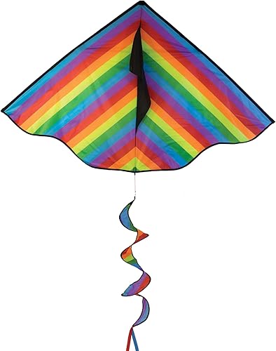 in The Breeze Rainbow Stripe Delta Kite with Spinning Tail