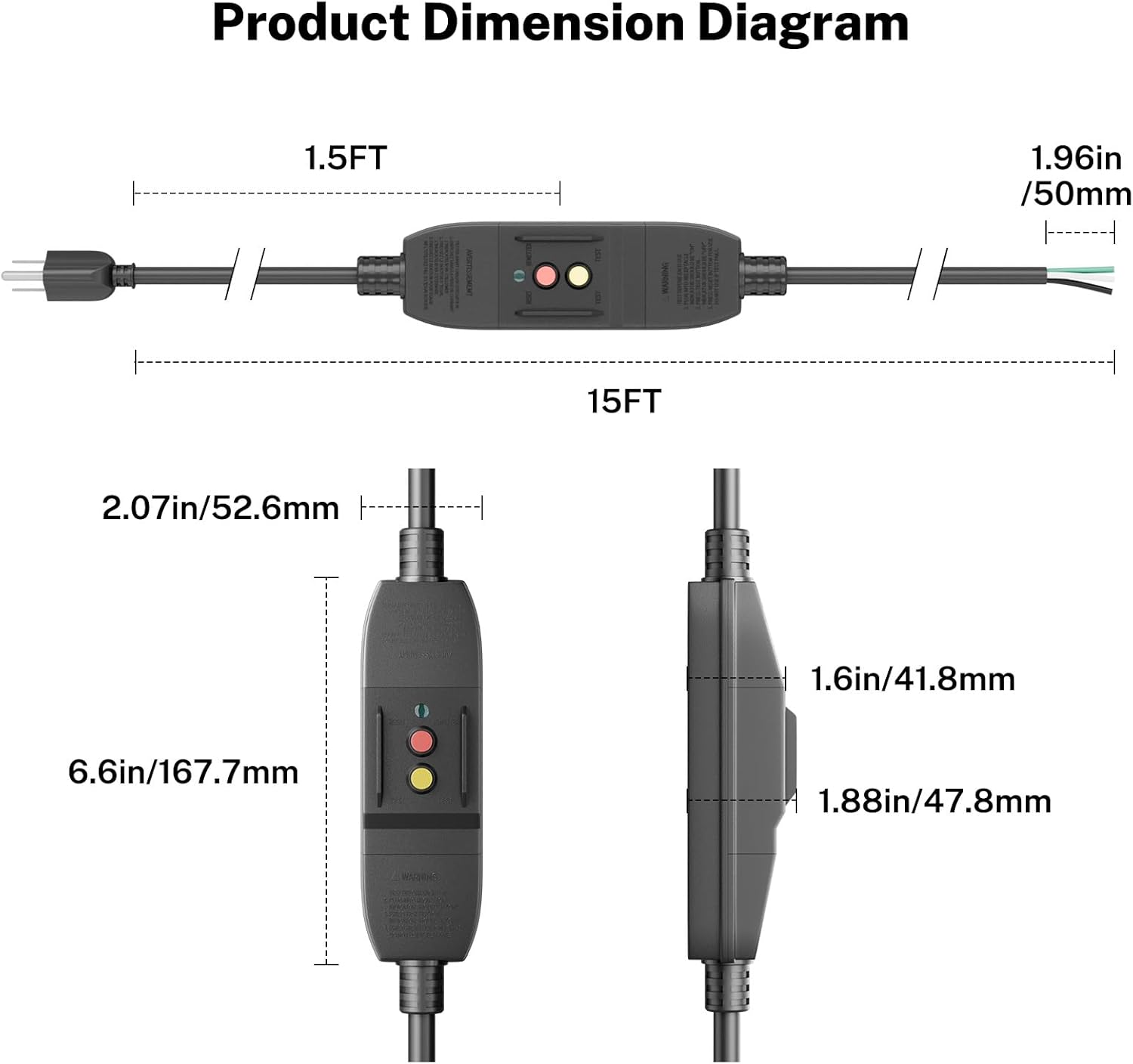 FIRMERST in-Line GFCI Cord 15 Feet, 14/3 SJTW, Flying Leads, Rainproof for Hot Tub/Spa