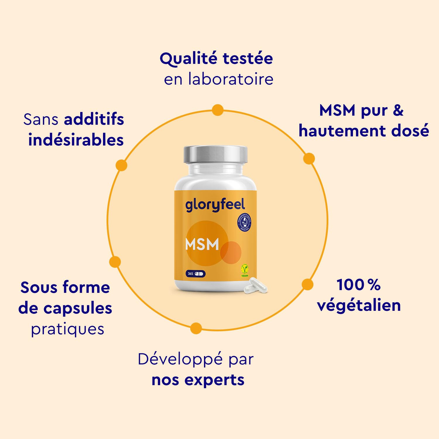 MSM Pur avec 99,9% de Méthylsulfonylméthane (365 Capsules), Soufre MSM Hautement Dosé (1600 mg par dose quotidienne), 100% Végétalien, Sans Additifs, Testé en Laboratoire