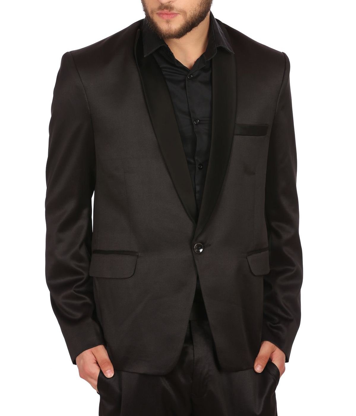 wintage Men's Poly Blend Notched Lapel Black Tuxedo Blazer-picture-33