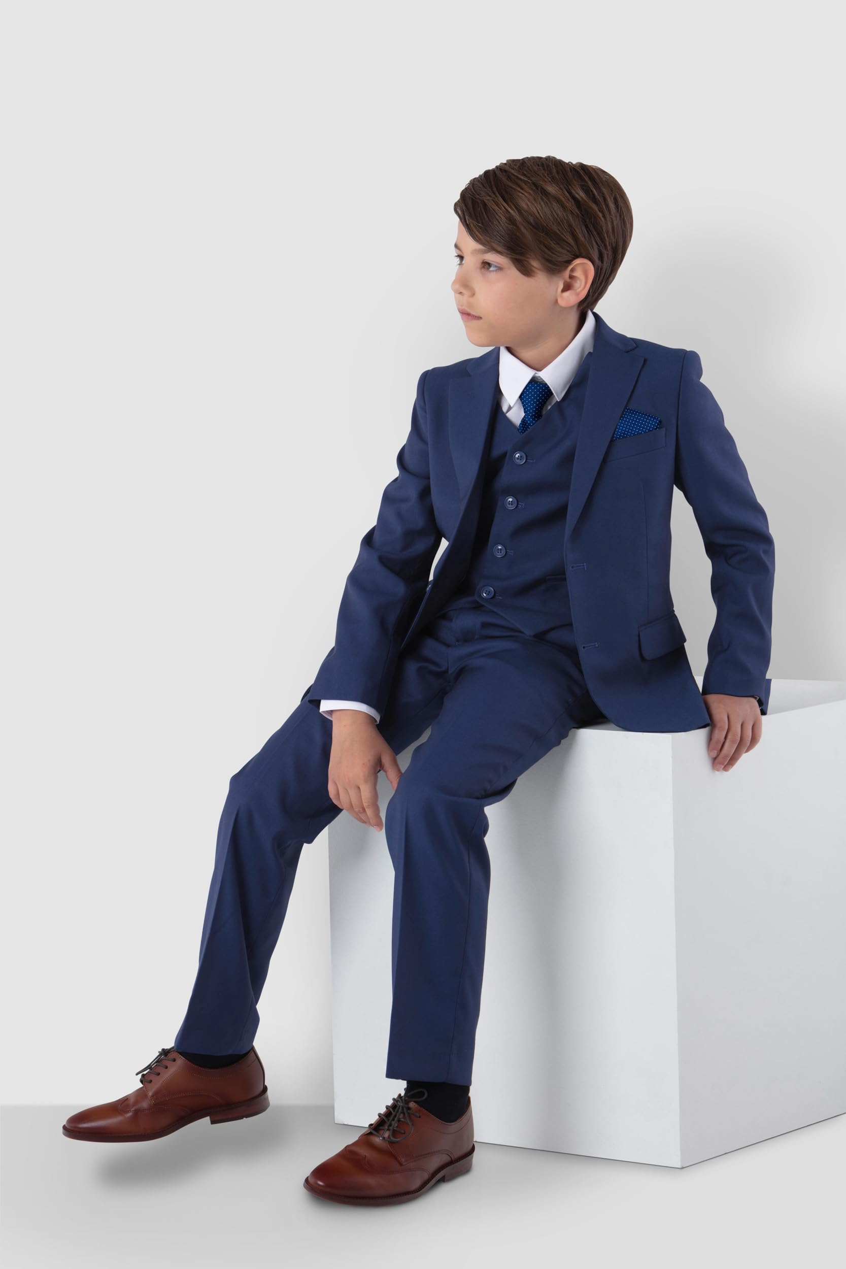 Festlicher Kinderanzug Kommunionanzug Jungen Anzug Set 6-teilig blau