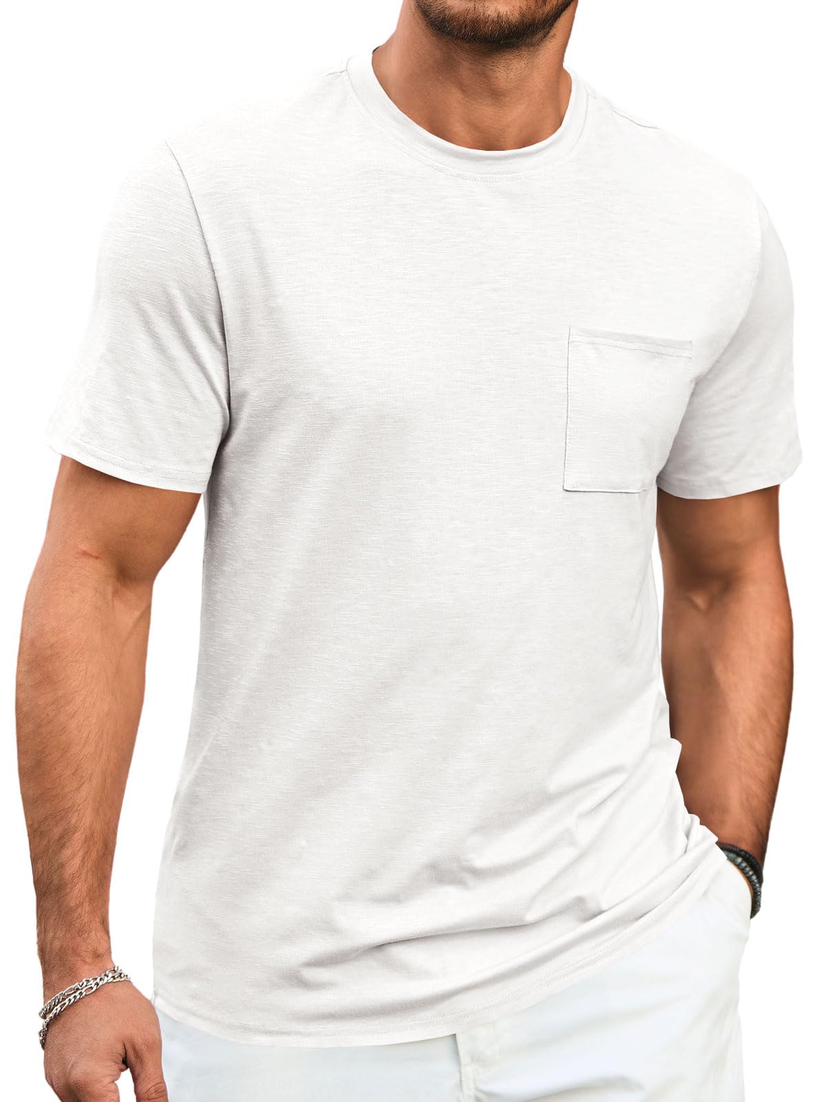 Runcati Mens Short Sleeve T Shirts Crew Neck Casual Summer Basic Shirt Lightweight Tee Tops with Pocket