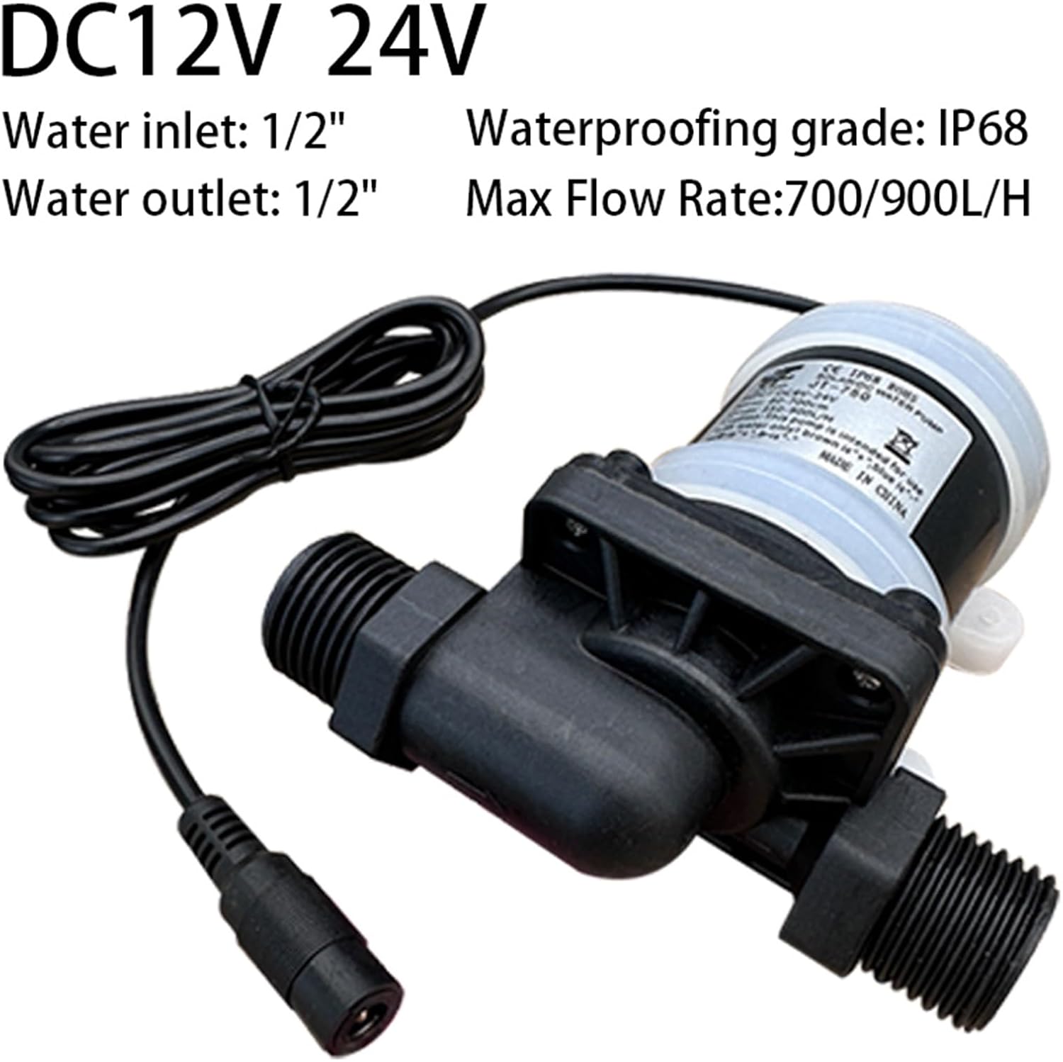 IP68 DC 12V 24V Stainless Steel Shaft Brushless 1/2" Water Pump Circulation Fountain Pressurization(DC 24V 26W,EU_PUMP)