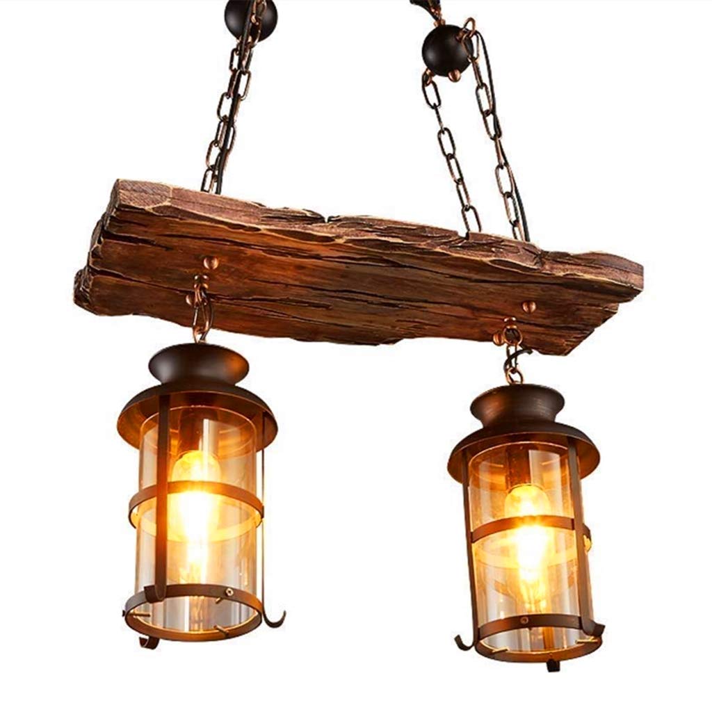 FUMIMID Vintage Pendant Lights Industrial Wood Retro Chandelier Farmhouse Style Height Adjustable Hanging Lamp Bar Coffee Loft E27 Pendant Lamp Bedroom Living Room Kitchen Decoration Lighting,2 Heads