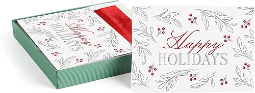 Masterpiece - Tarjetas navideñas plateadas y rojas, juego de 15 tarjetas de Navidad en caja con detalles de aluminio y sobres a juego, tarjetas de