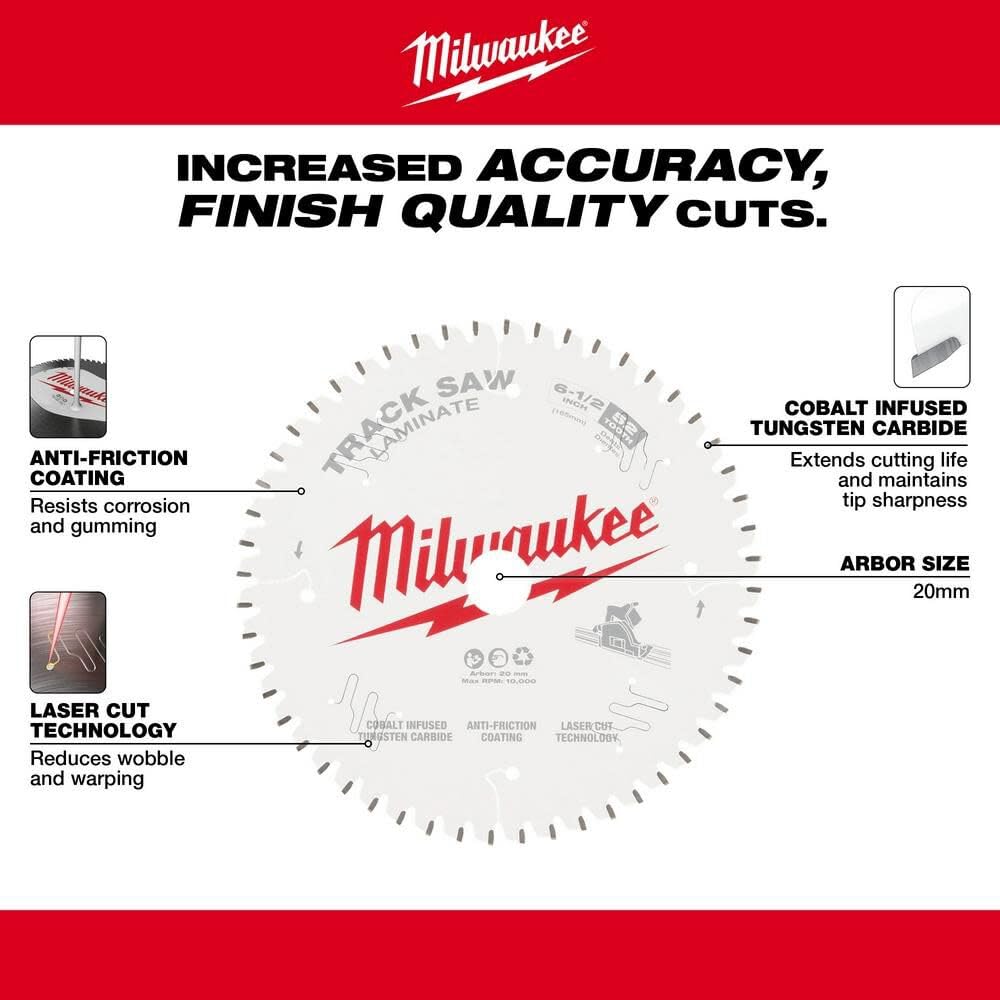 Milwaukee Lama per sega a binario laminata a 52 denti, lama da 165 mm