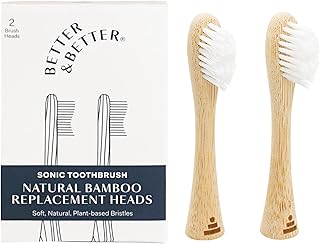 Better & Better Bamboo Sonic Toothbrush Replacement Heads | Replaceable Bamboo Sonic Brush Heads w/ Soft, Plant-Based Bristles for High-Polish, Gentle Clean | Whitens Surface Stains & Removes Plaque
