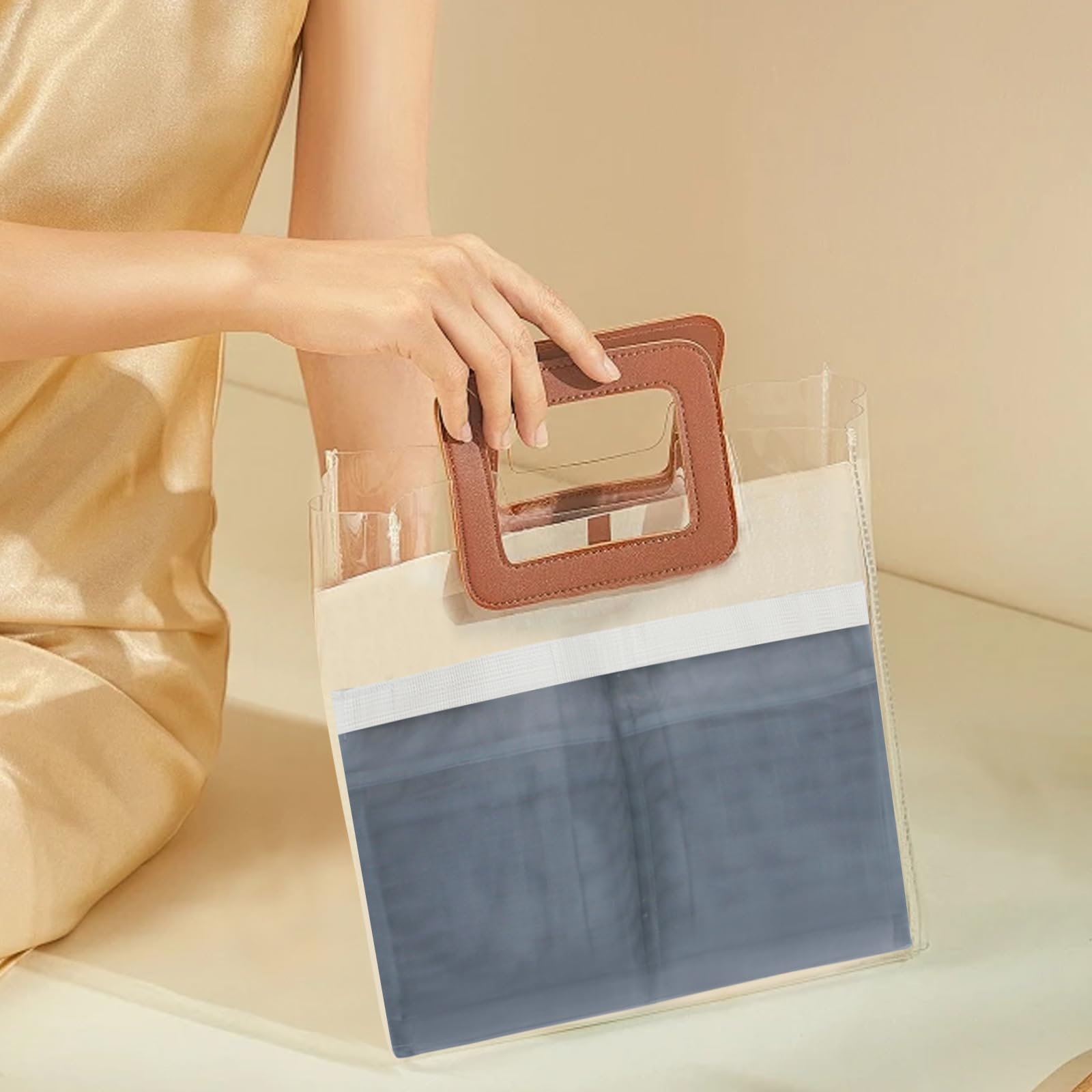 Organiseur De Sac à Main Witnewrage - Grand Modèle Beige Avec Fermeture Éclair Et Bandoulière Réglable, Multi-Poches En Feutre