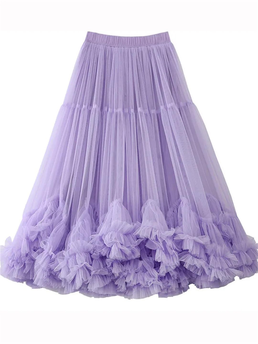Vogrtcc Gonne in rete per le donne elastico in vita tinta unita volant grande orlo in pizzo maxi gonna