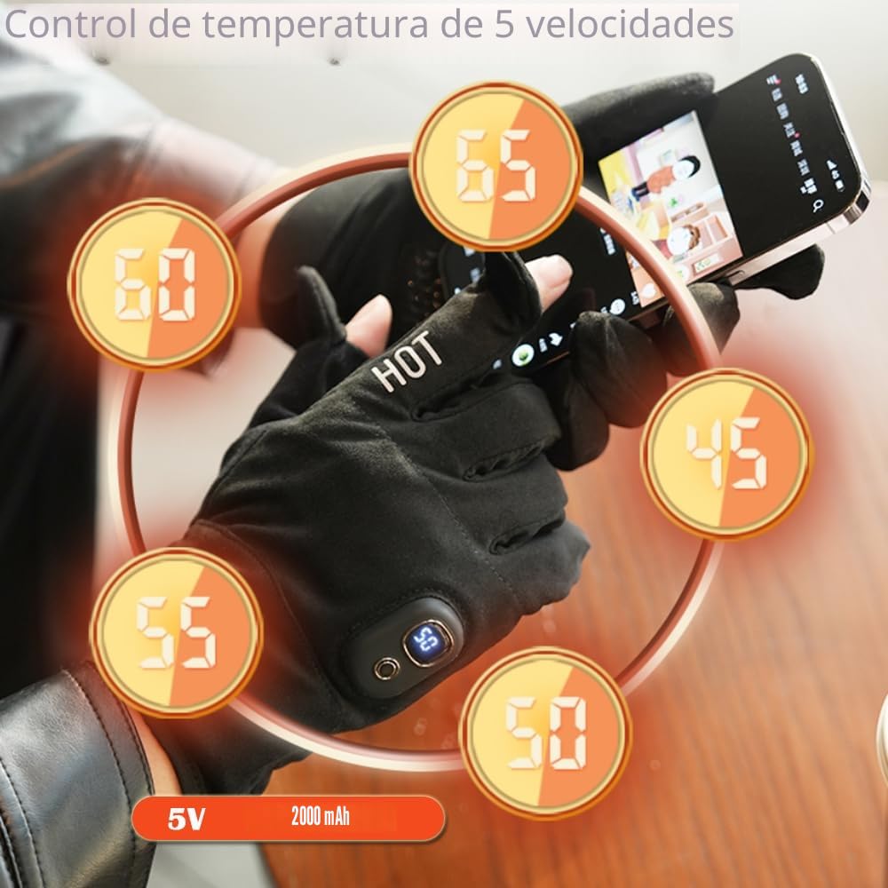 OBEST Guantes calefactables para hombres y mujeres, guantes de esquí con calefacción, para bicicleta o moto, 5 V, 2000 mAh, recargables, 5 niveles, para escalada, senderismo