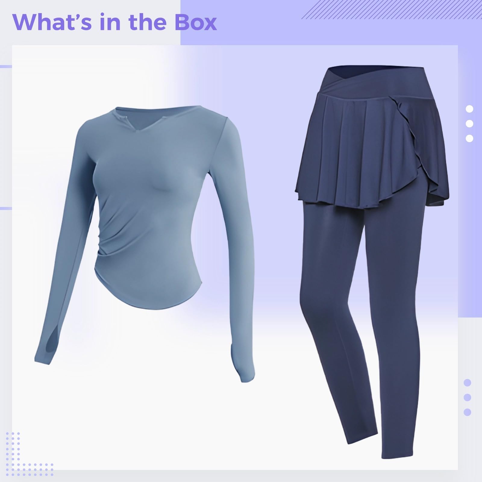 Completo da pilates nero da donna, taglia XXL, con top a maniche lunghe, gonna e leggings, traspirante e traspirante, per 61-68 kg