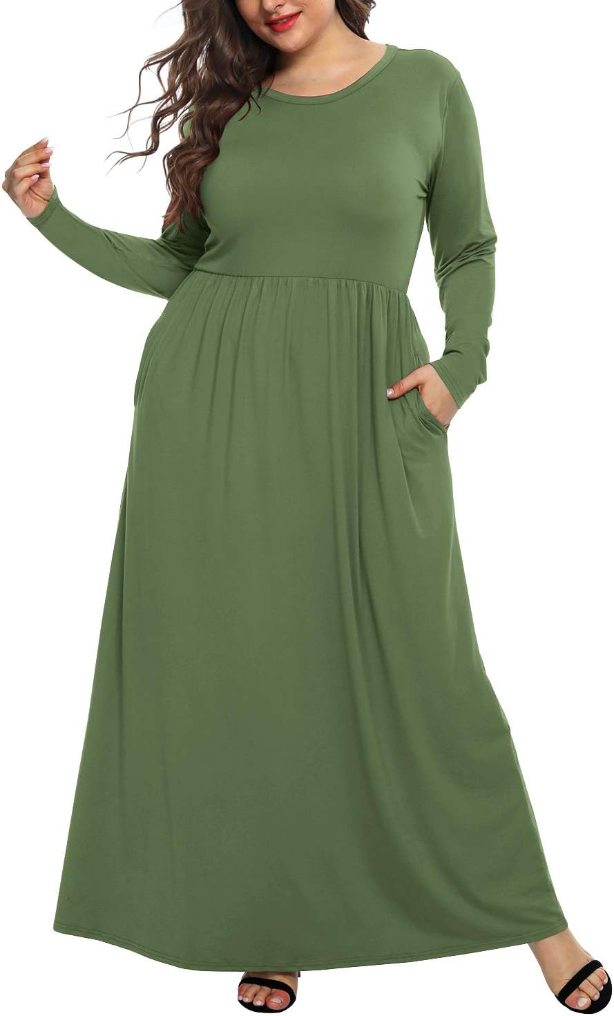 KARALIN Women's Plus Size Maxi Dresses for Curvy Women Long Sleeve Casual Dress - Image 3