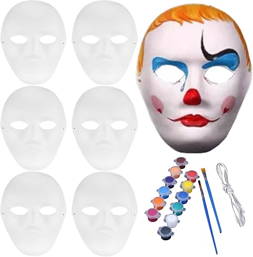ZLXFT Máscaras de Papel,Blanc Masque Pulpe,6pcs Blanc Masque,Masken zum Bemalen,DIY Weiße Papier Maske,Weiße Halbmasken,Maske Weiß,Theathermaske,Maskerade Masken Blank