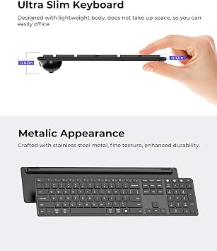 seenda Wireless Bluetooth Keyboard and Mouse Combo (USB + Dual BT), SKM64-3 Multi-Device Rechargeable Slim Keyboard and Mouse, Compatible for Win 7/8/10, MacBook Pro/Air, iPad, Tablet