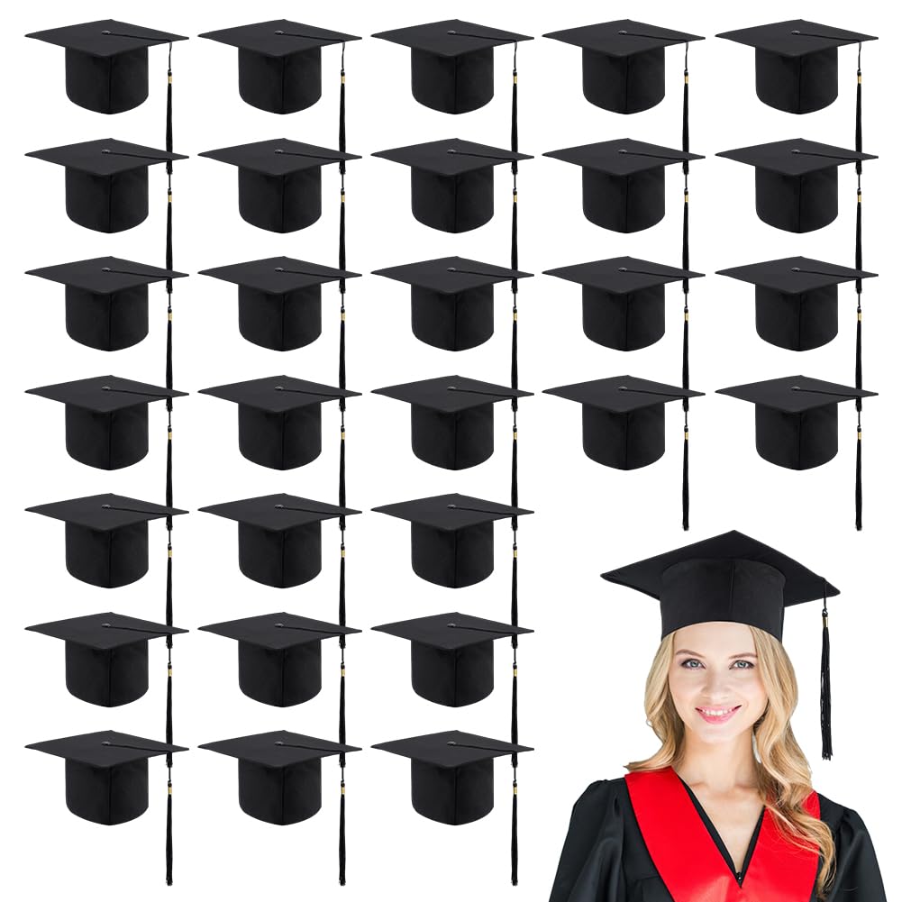 ORIGACH 30 gorras de graduación a granel negras ajustables para adultos con borla, para hombres, mujeres, estudiantes, para ceremonia escolar, accesorio de disfraces, accesorios para fotos