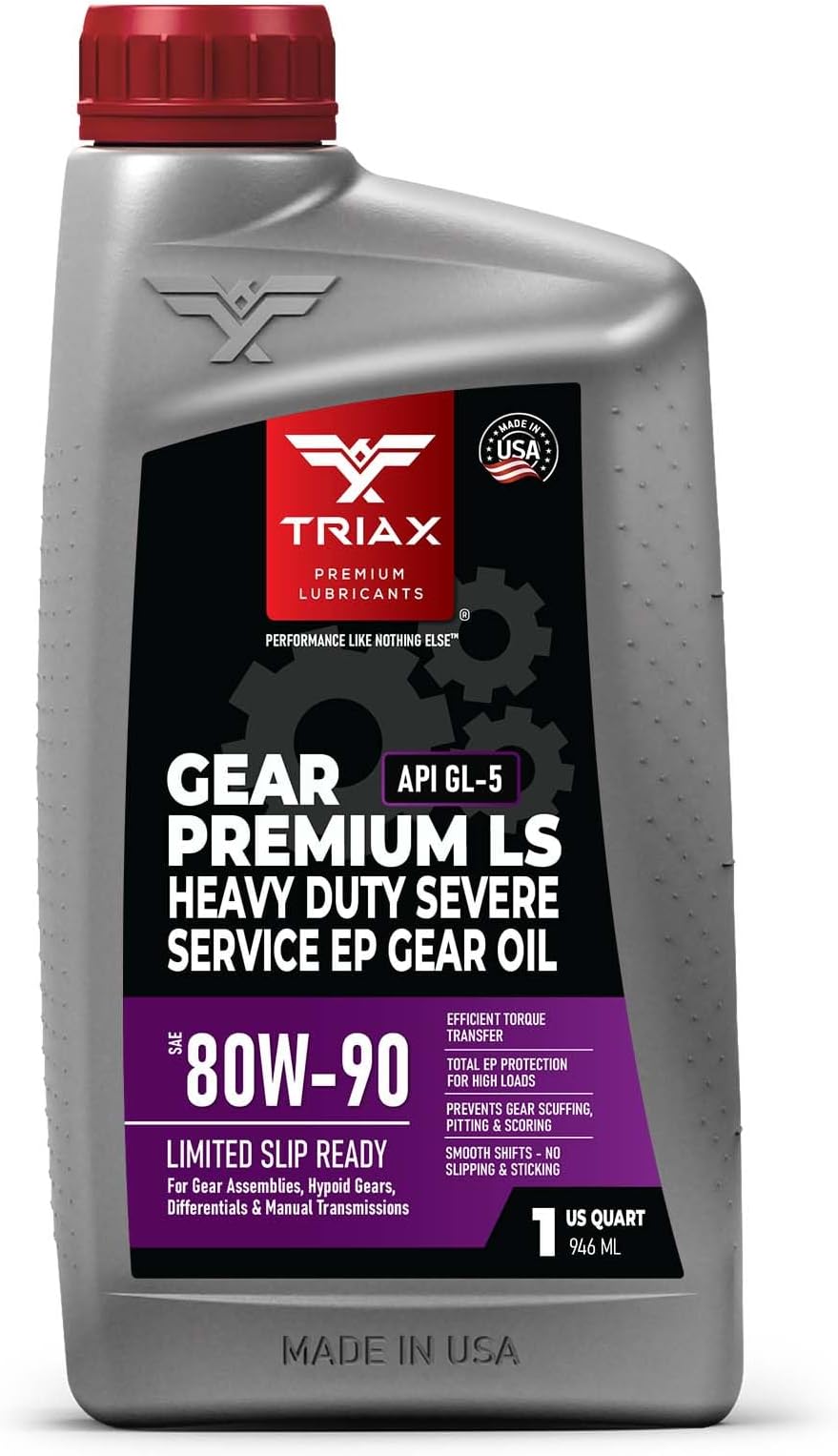 TRIAX Gear Premium LS 80W-90 API GL-5 Ultra High Performance Gear Oil - For Manual Transmissions - Differentials - Axle Drives - Hypoid Gears - Limited Slip Compatible (1 Quart/0.946 l)