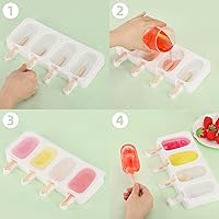 Vista 5 de Juego de 3 moldes para paletas con tapas y 100 palitos de paletas de madera, tamaño estándar, 4 cavidades, moldes de silicona para hacer cakesicles